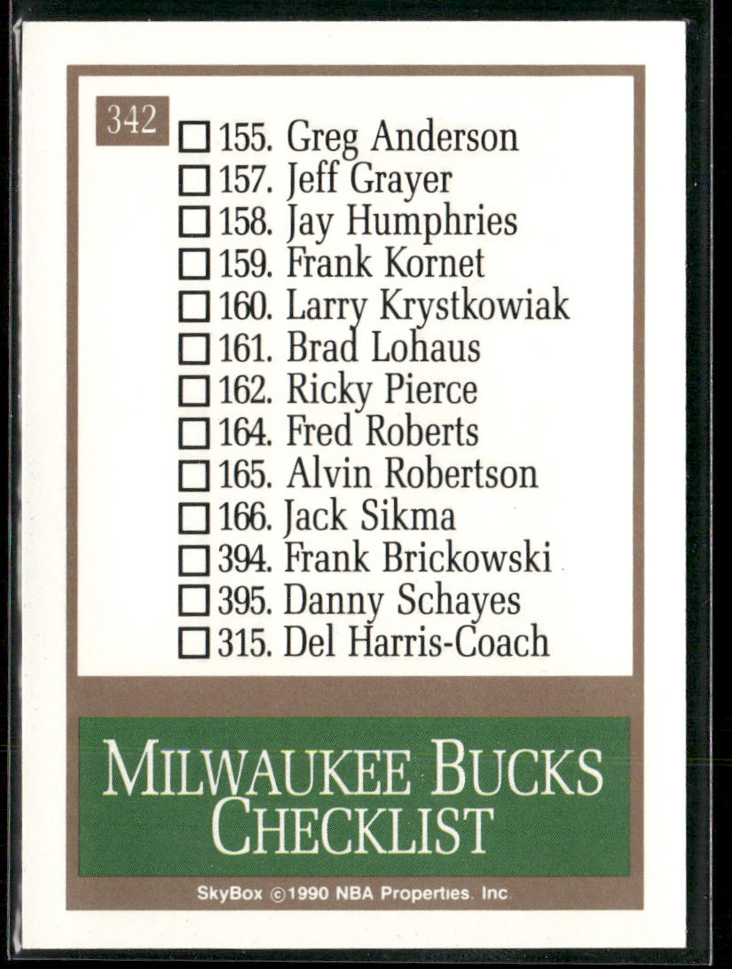Milwaukee Bucks Logo/Checklist CL 1990-91 SkyBox #342 Milwaukee Bucks