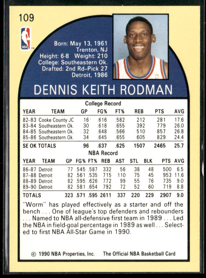 Dennis Rodman 1990-91 Hoops #109 Detroit Pistons
