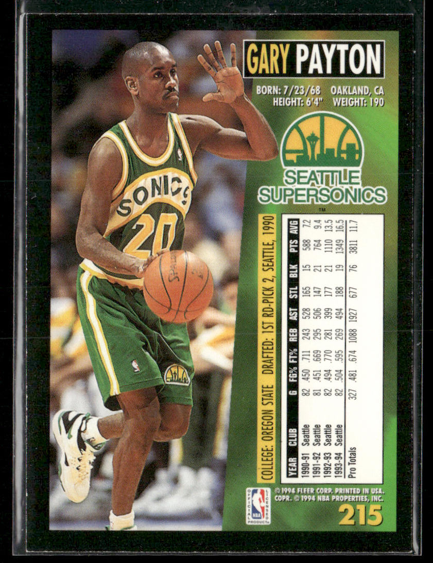 Gary Payton 1994-95 Fleer #215 Seattle SuperSonics