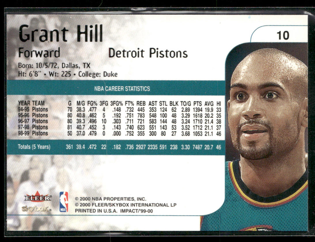 Grant Hill 1999-00 SkyBox Impact #10 Detroit Pistons