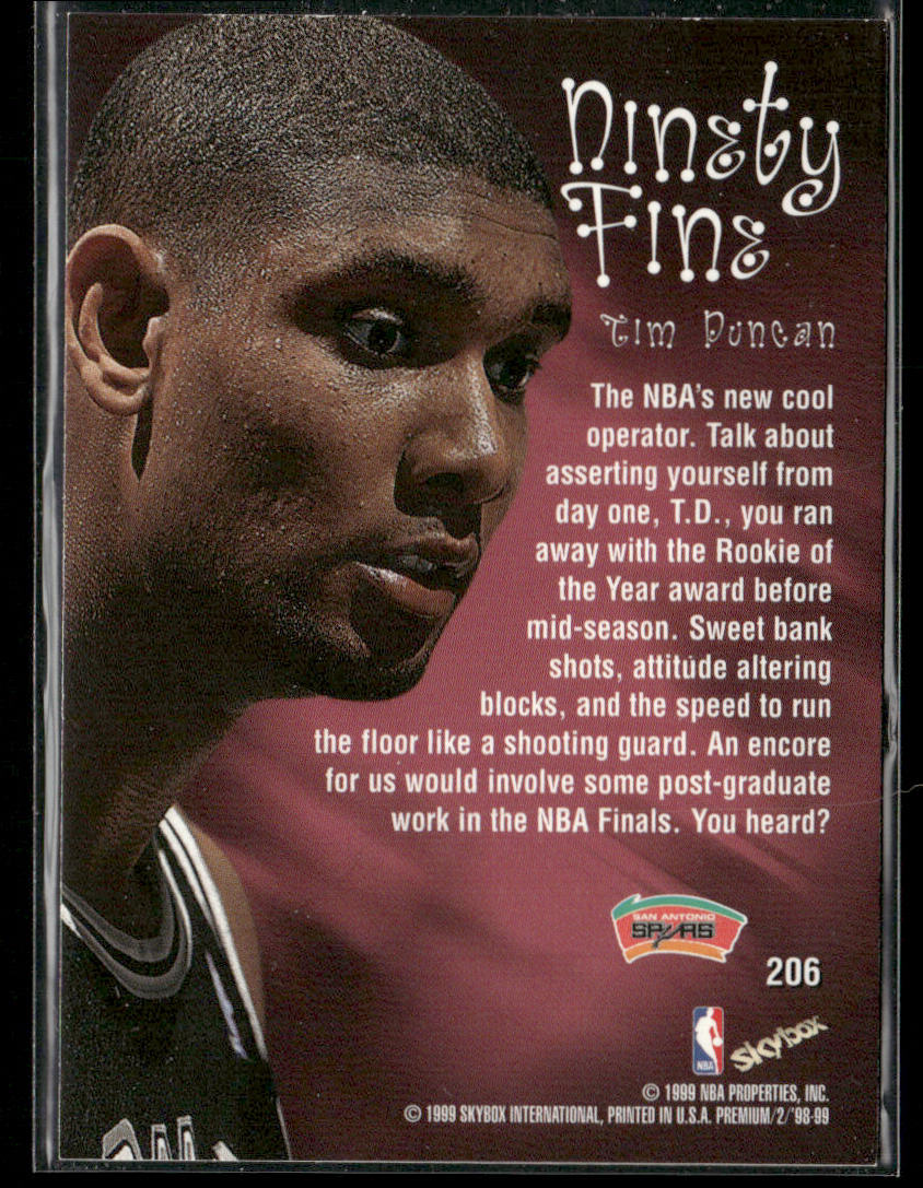 Tim Duncan 1998-99 SkyBox Premium #206 San Antonio Spurs