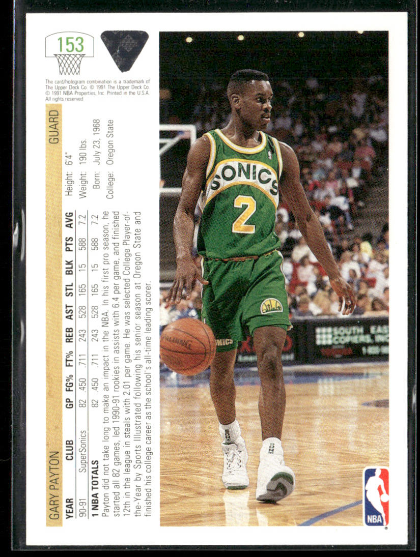 Gary Payton 1991-92 Upper Deck #153b Seattle SuperSonics