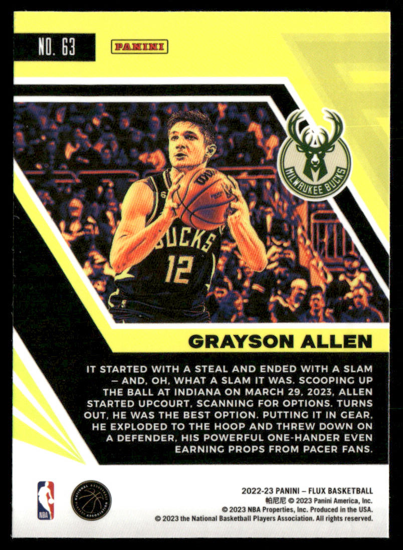 Grayson Allen 2022-23 Panini Flux #63 Milwaukee Bucks