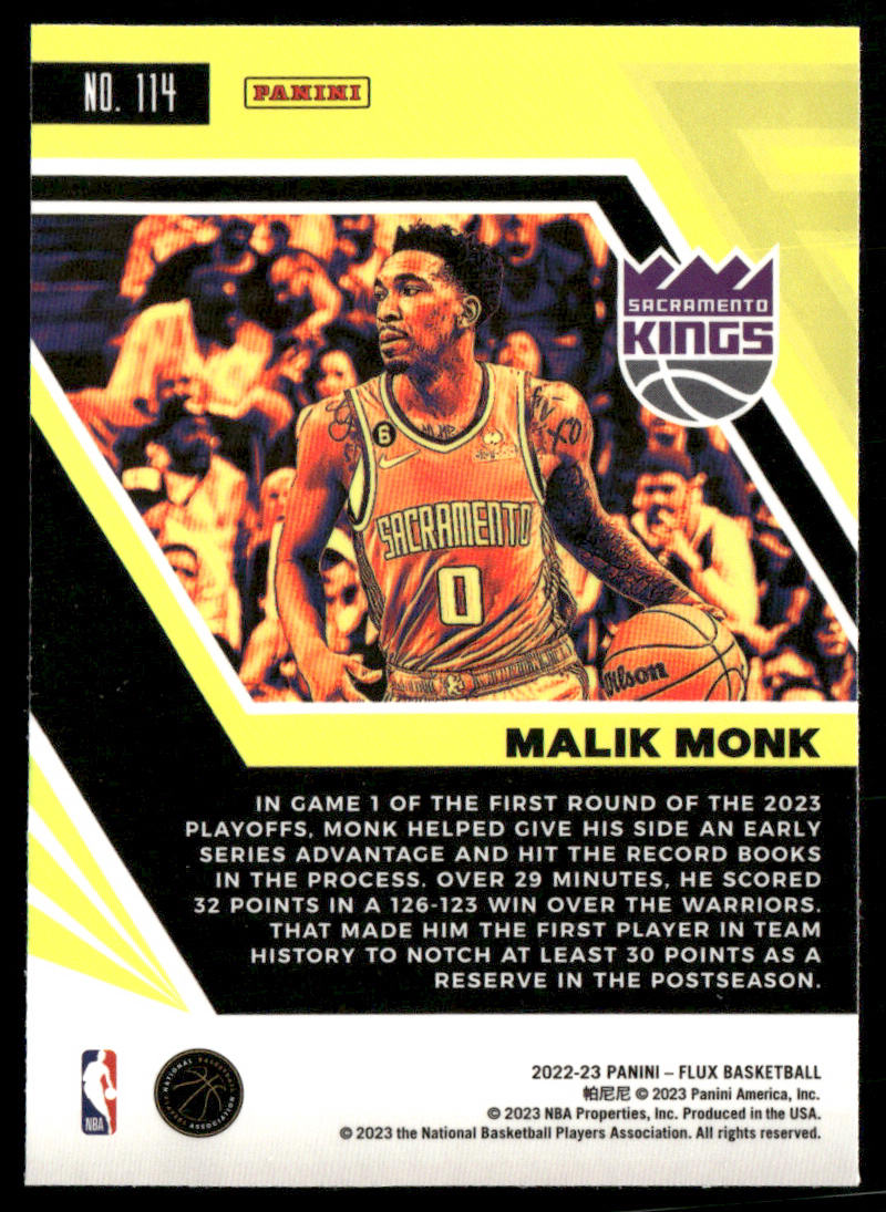 Malik Monk 2022-23 Panini Flux #114 Sacramento Kings