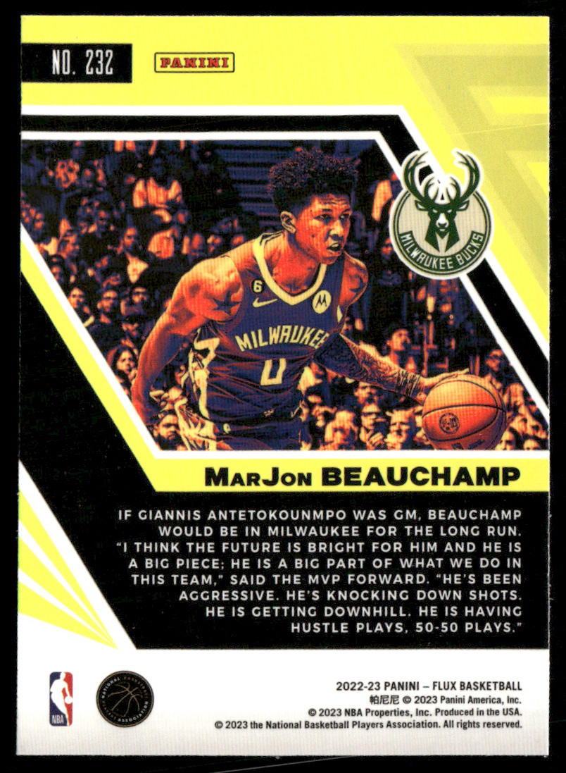 MarJon Beauchamp 2022-23 Panini Flux #232 RC Milwaukee Bucks