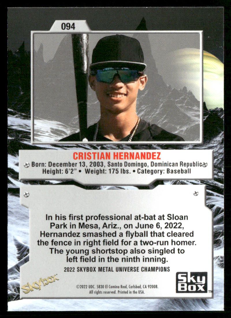 Cristian Hernandez 2022 SkyBox Metal Universe Champions #094