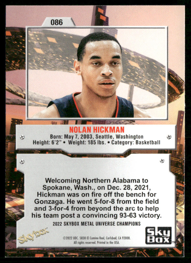 Nolan Hickman 2022 SkyBox Metal Universe Champions #086