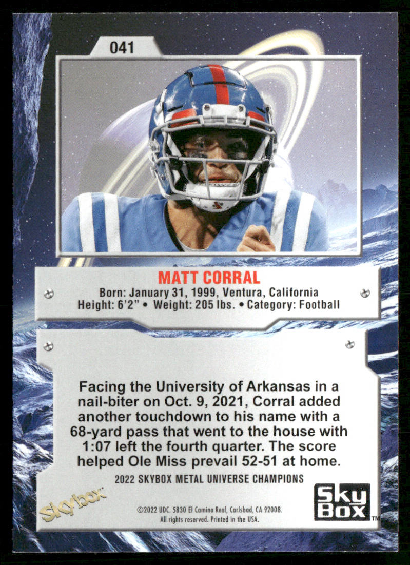 Matt Corral 2022 SkyBox Metal Universe Champions #041