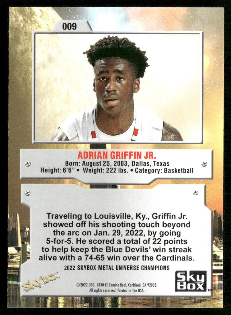 Adrian Griffin Jr. 2022 SkyBox Metal Universe Champions Gold Spectrum #009