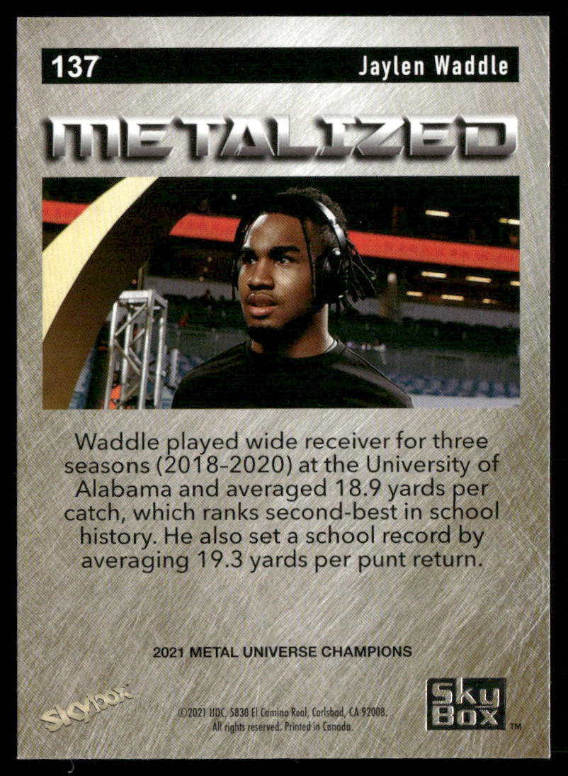 Jaylen Waddle 2021 SkyBox Metal Universe Champions Copper #137
