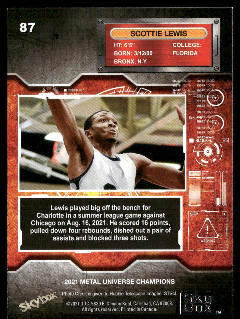 Scottie Lewis 2021 SkyBox Metal Universe Champions #87