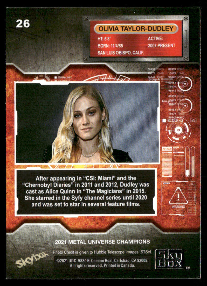 Olivia Taylor-Dudley 2021 SkyBox Metal Universe Champions #26