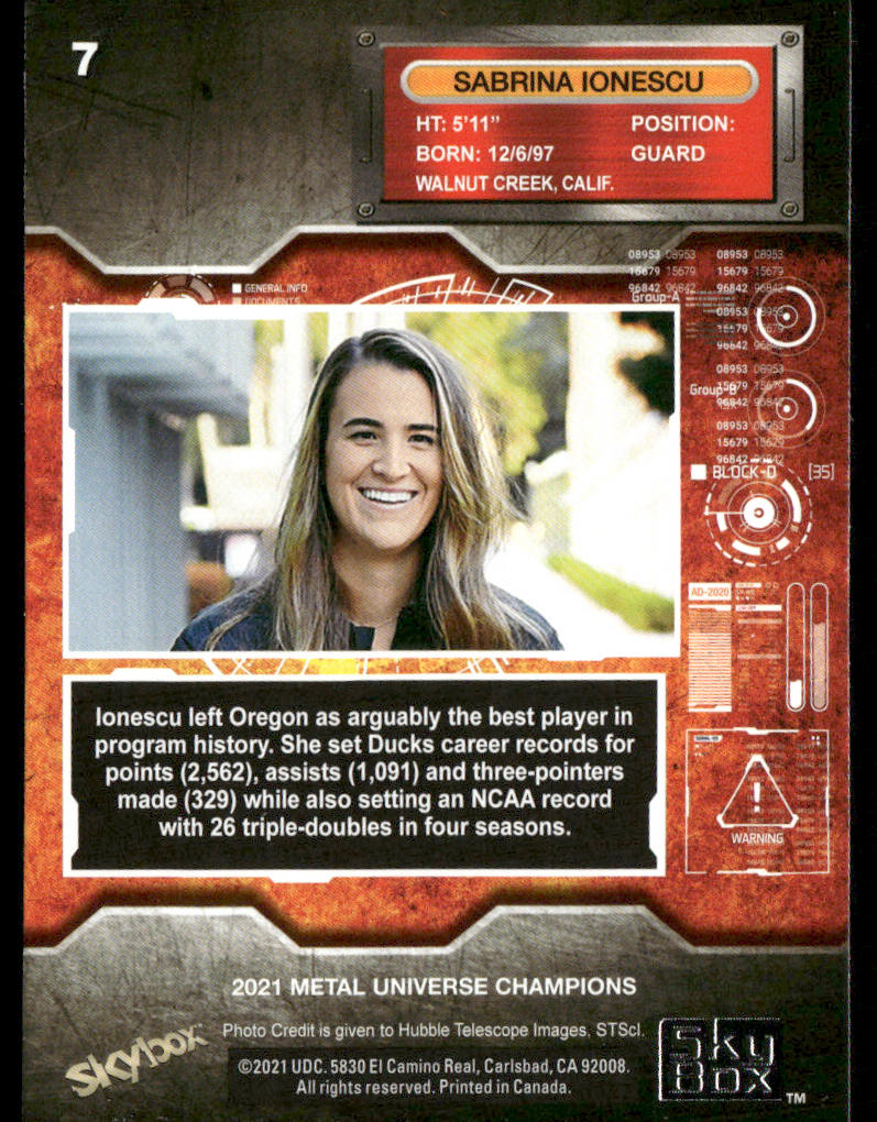 Sabrina Ionescu 2021 SkyBox Metal Universe Champions #7