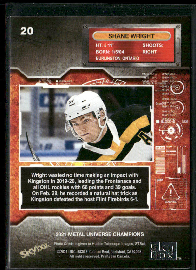 Shane Wright 2021 SkyBox Metal Universe Champions #20