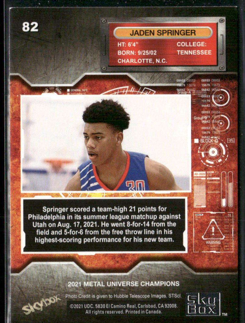 Jaden Springer 2021 SkyBox Metal Universe Champions #82