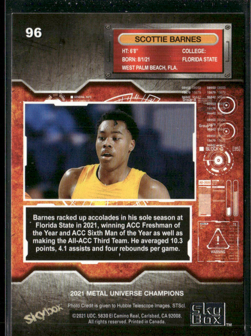 Scottie Barnes 2021 SkyBox Metal Universe Champions #96
