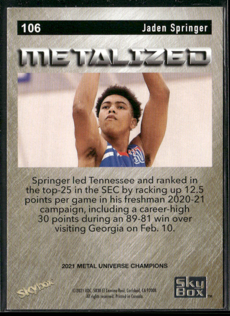 Jaden Springer 2021 SkyBox Metal Universe Champions #106 New York Yankees