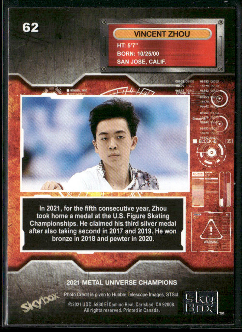 Vincent Zhou 2021 SkyBox Metal Universe Champions Copper #62 New York Yankees