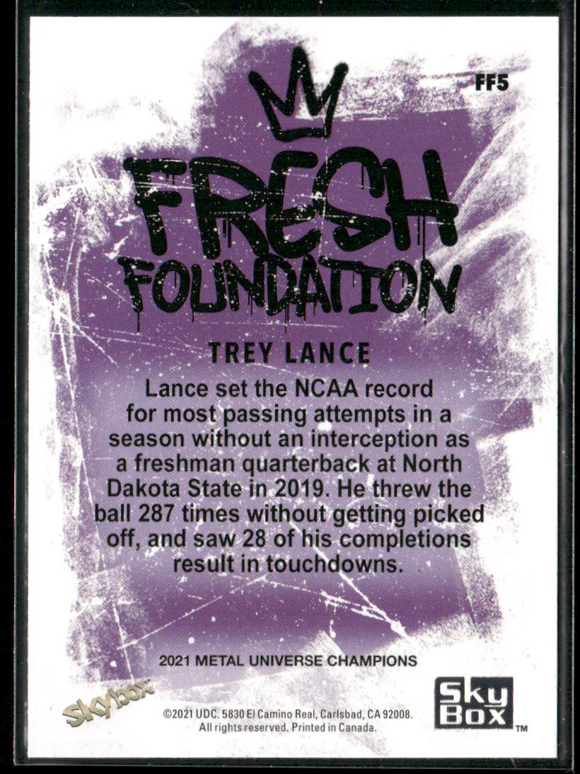 Trey Lance 2021 SkyBox Metal Universe Champions Fresh Foundation #FF5