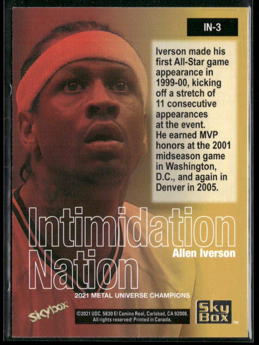 Allen Iverson 2021 SkyBox Metal Universe Champions Intimidation Nation #IN-3