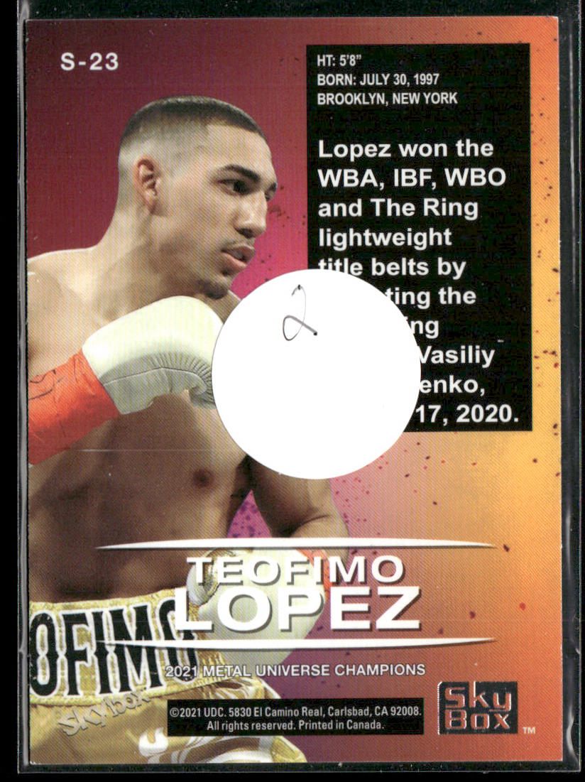 Teofimo Lopez 2021 SkyBox Metal Universe Champions Skybox Premium #S-23