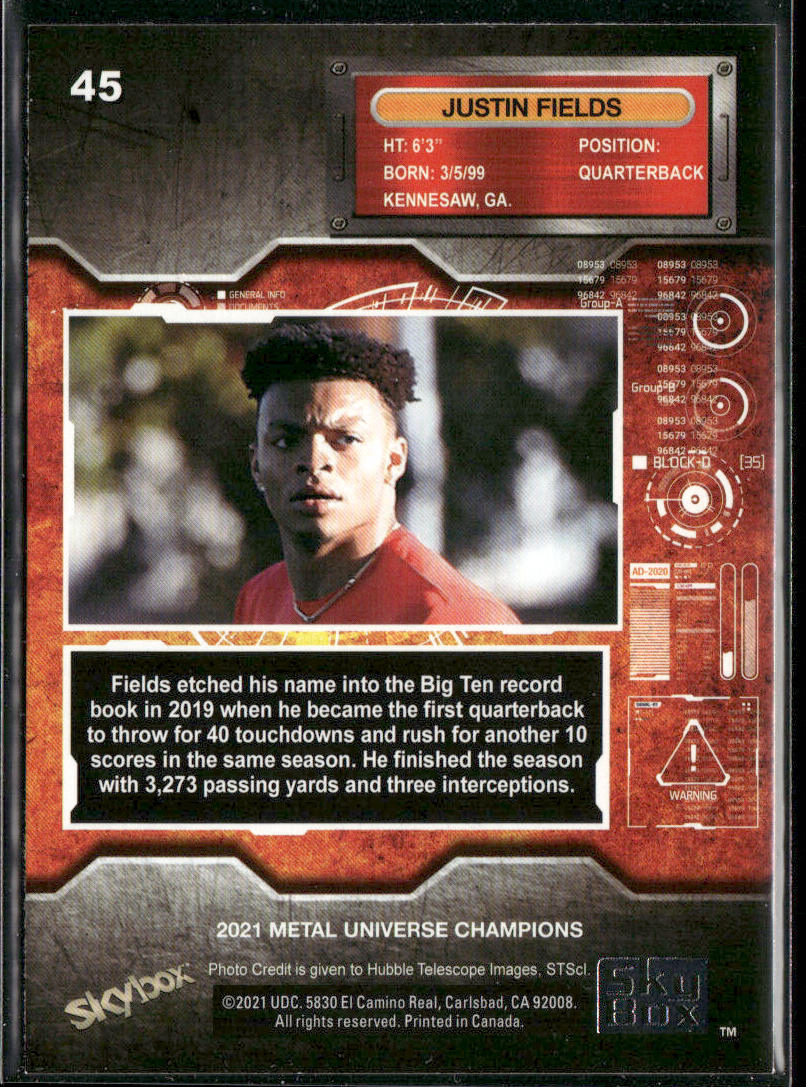 Justin Fields 2021 SkyBox Metal Universe Champions Copper #45