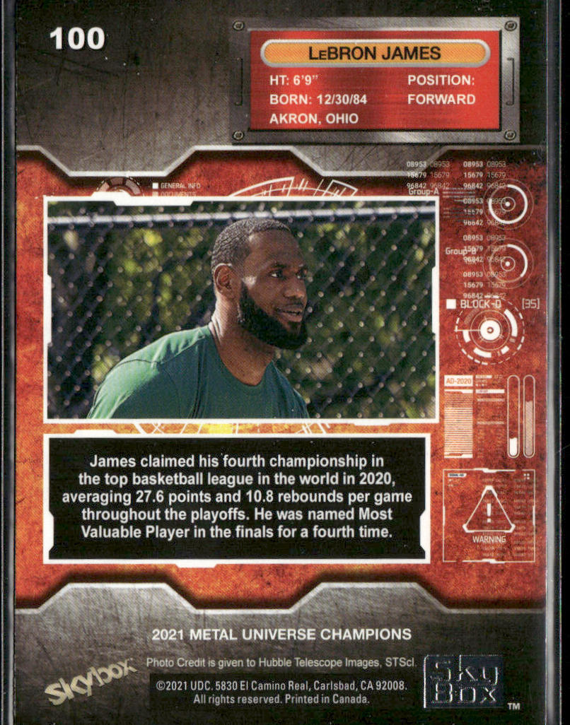 LeBron James 2021 SkyBox Metal Universe Champions Copper #100