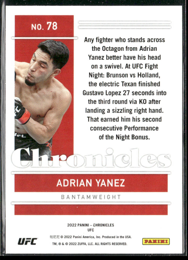 Adrian Yanez 2022 Panini Chronicles UFC #78 RC