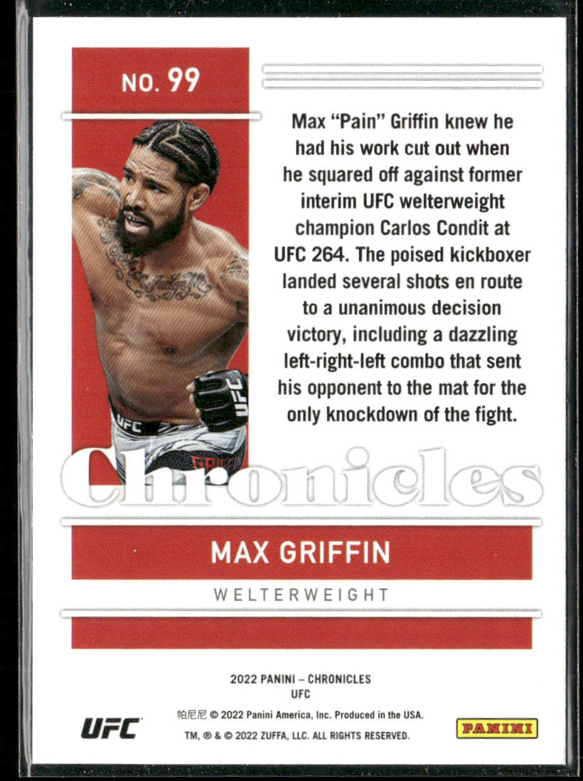 Max Griffin 2022 Panini Chronicles UFC #99 RC