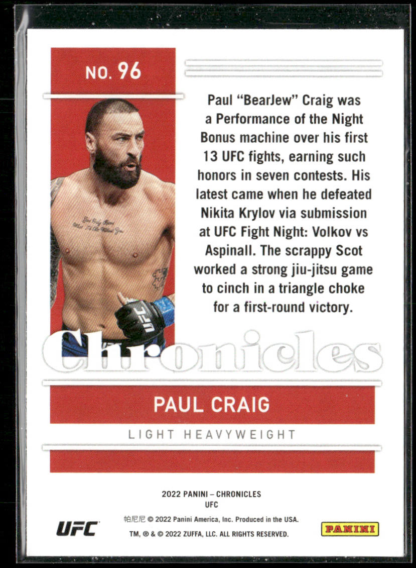 Paul Craig 2022 Panini Chronicles UFC #96 RC