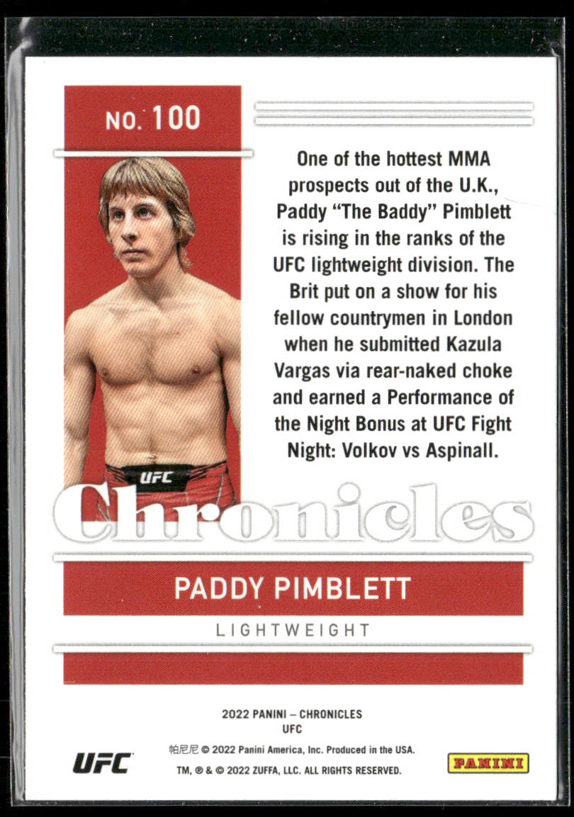 Paddy Pimblett 2022 Panini Chronicles UFC #100 RC