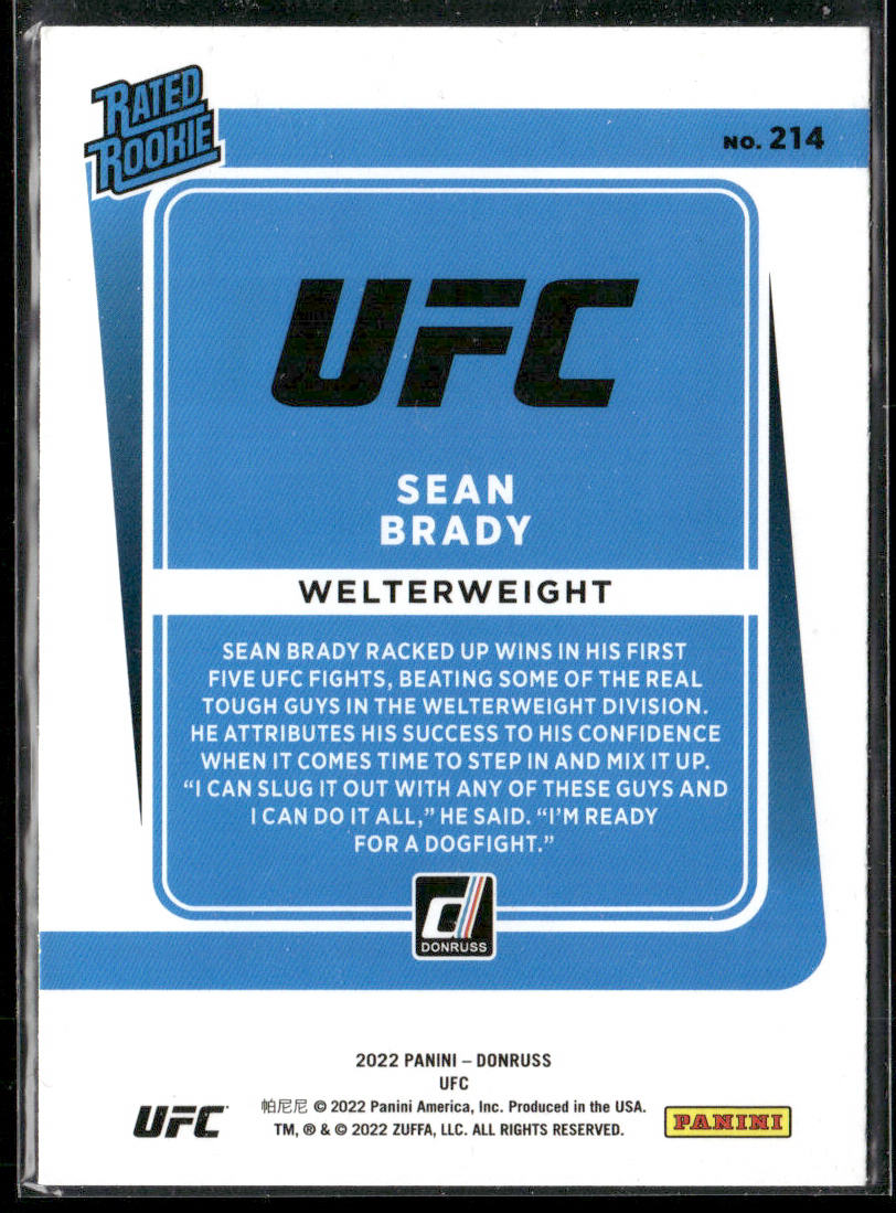 Sean Brady 2022 Donruss UFC #214 RC