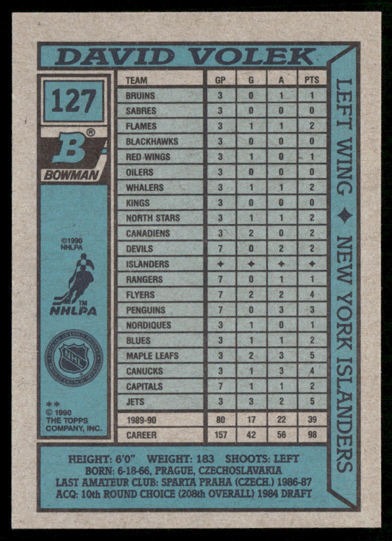 David Volek 1990-91 Bowman #127 New York Islanders
