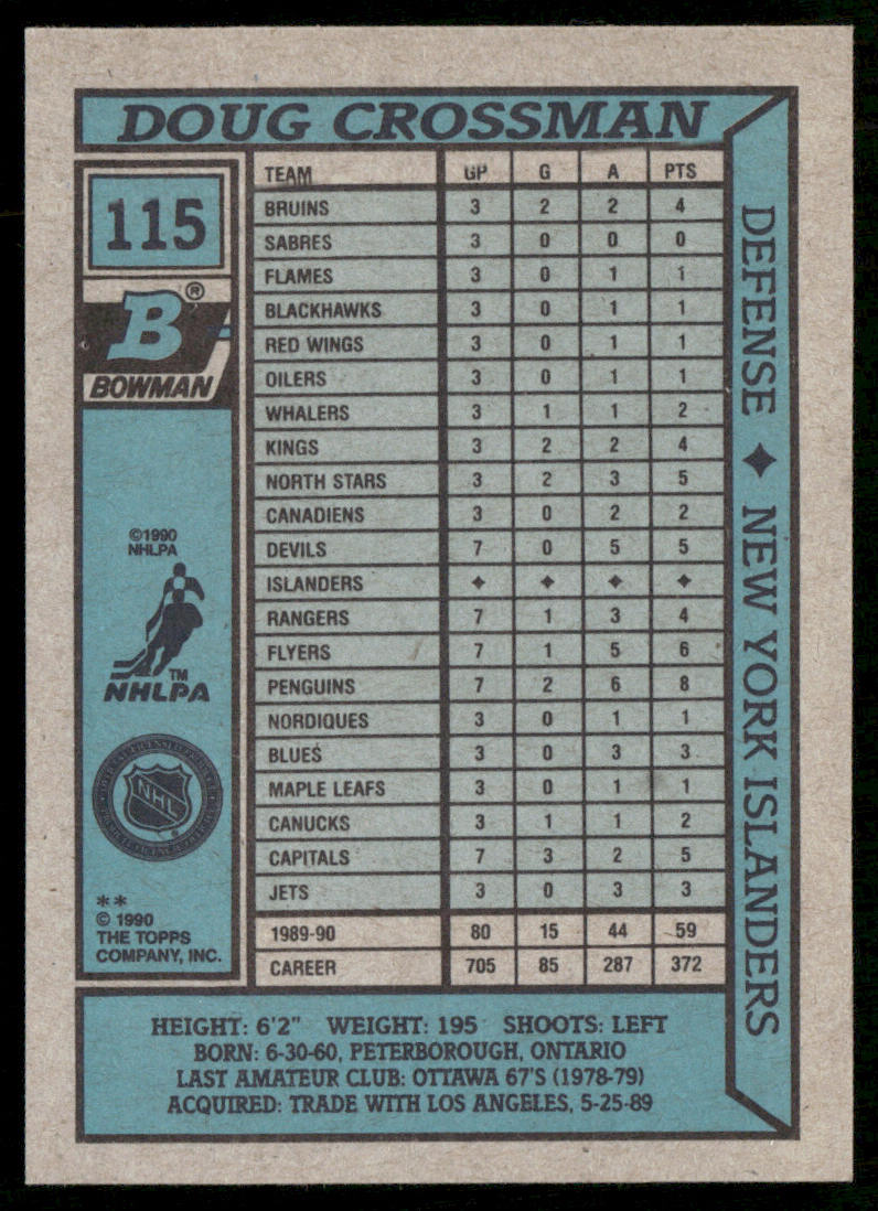 Doug Crossman 1990-91 Bowman #115 New York Islanders