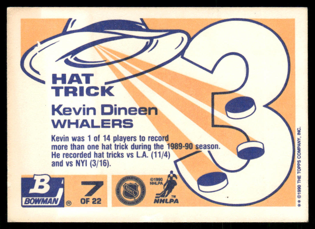 Kevin Dineen 1990-91 Bowman Hat Tricks #7 Hartford Whalers