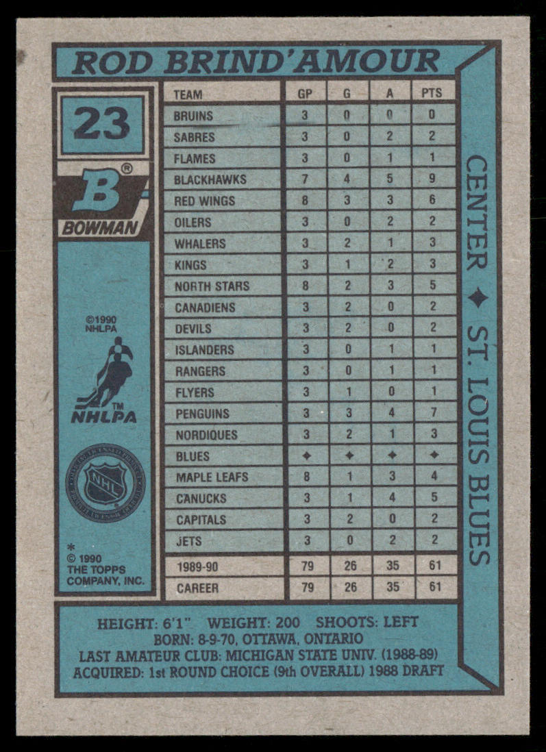 Rod Brind'Amour 1990-91 Bowman #23 RC St. Louis Blues