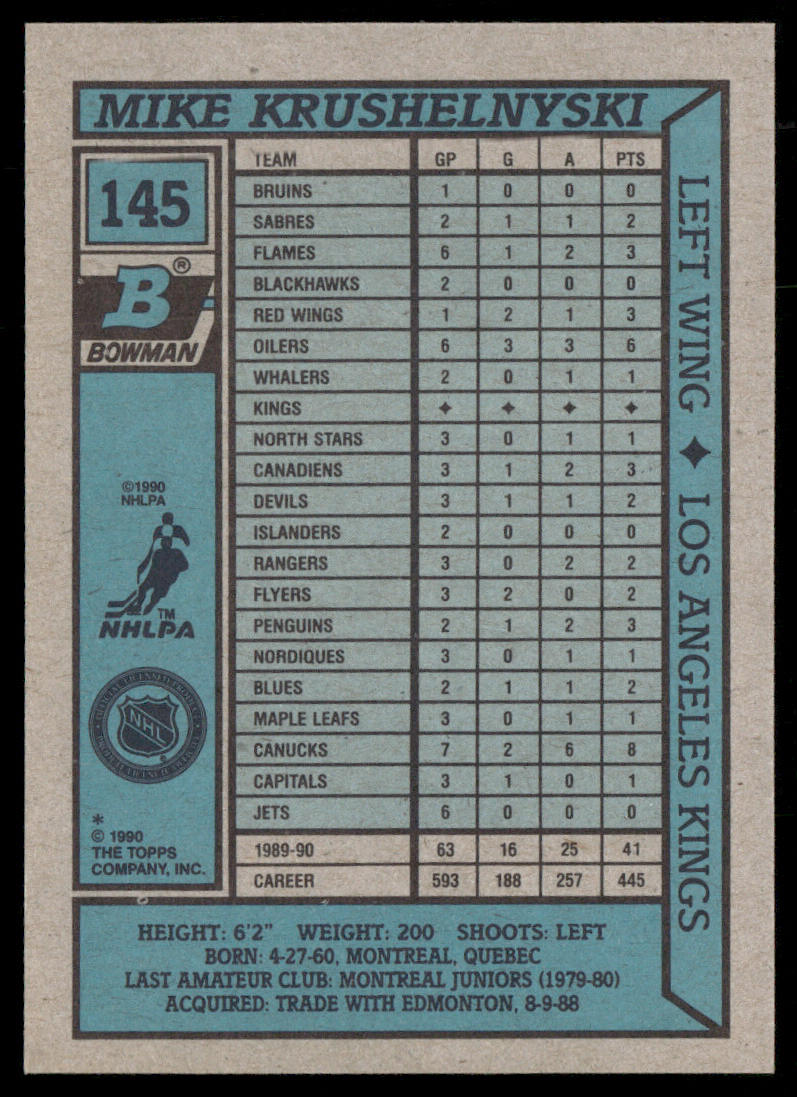 Mike Krushelnyski 1990-91 Bowman #145 Los Angeles Kings