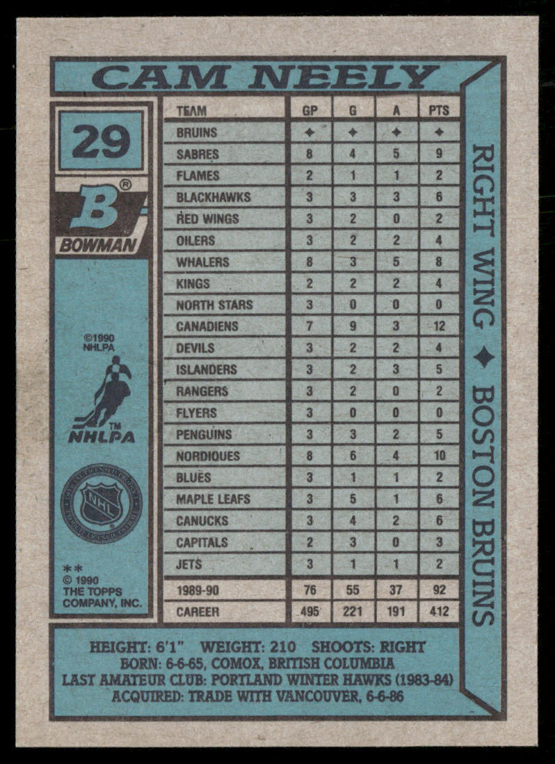 Cam Neely 1990-91 Bowman #29 Boston Bruins