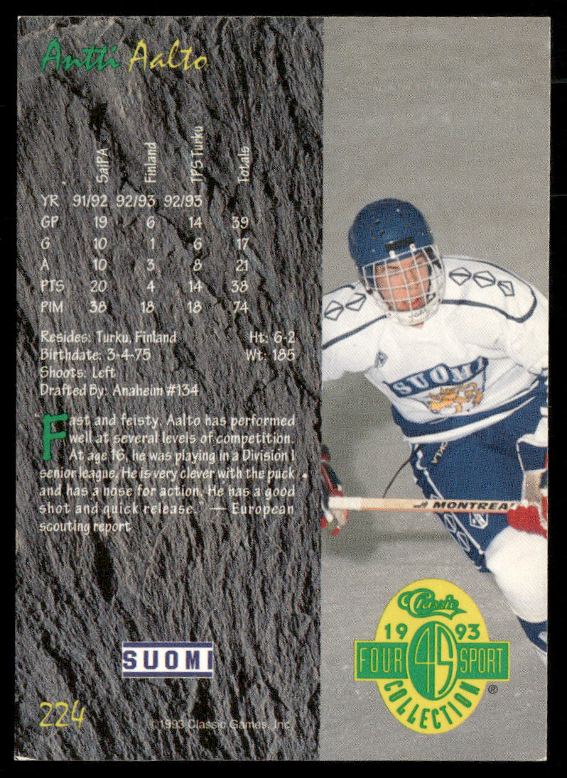 Antti Aalto 1993 Classic Four Sport #224 Finland