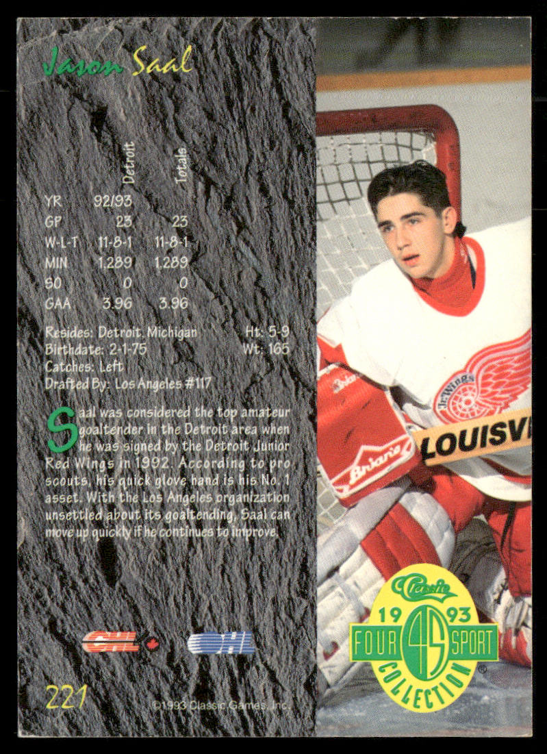 Jason Saal 1993 Classic Four Sport #221