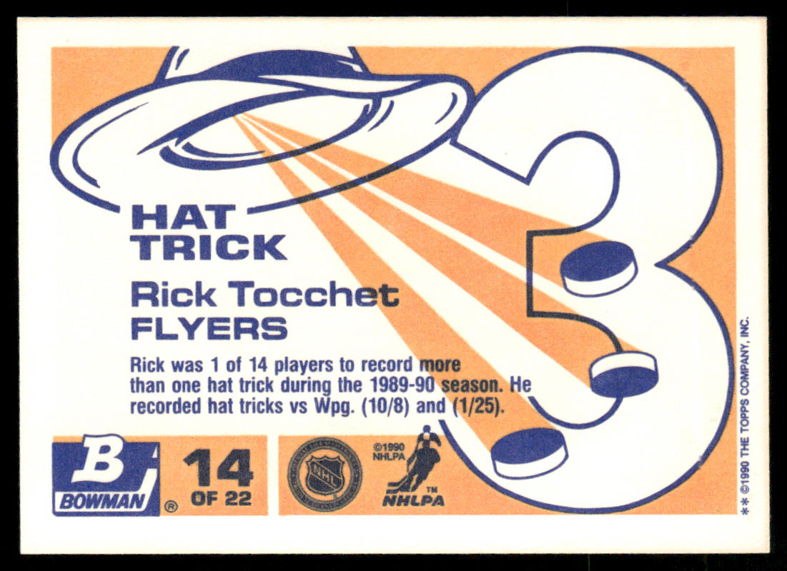 Rick Tocchet 1990-91 Bowman Hat Tricks #14b Philadelphia Flyers