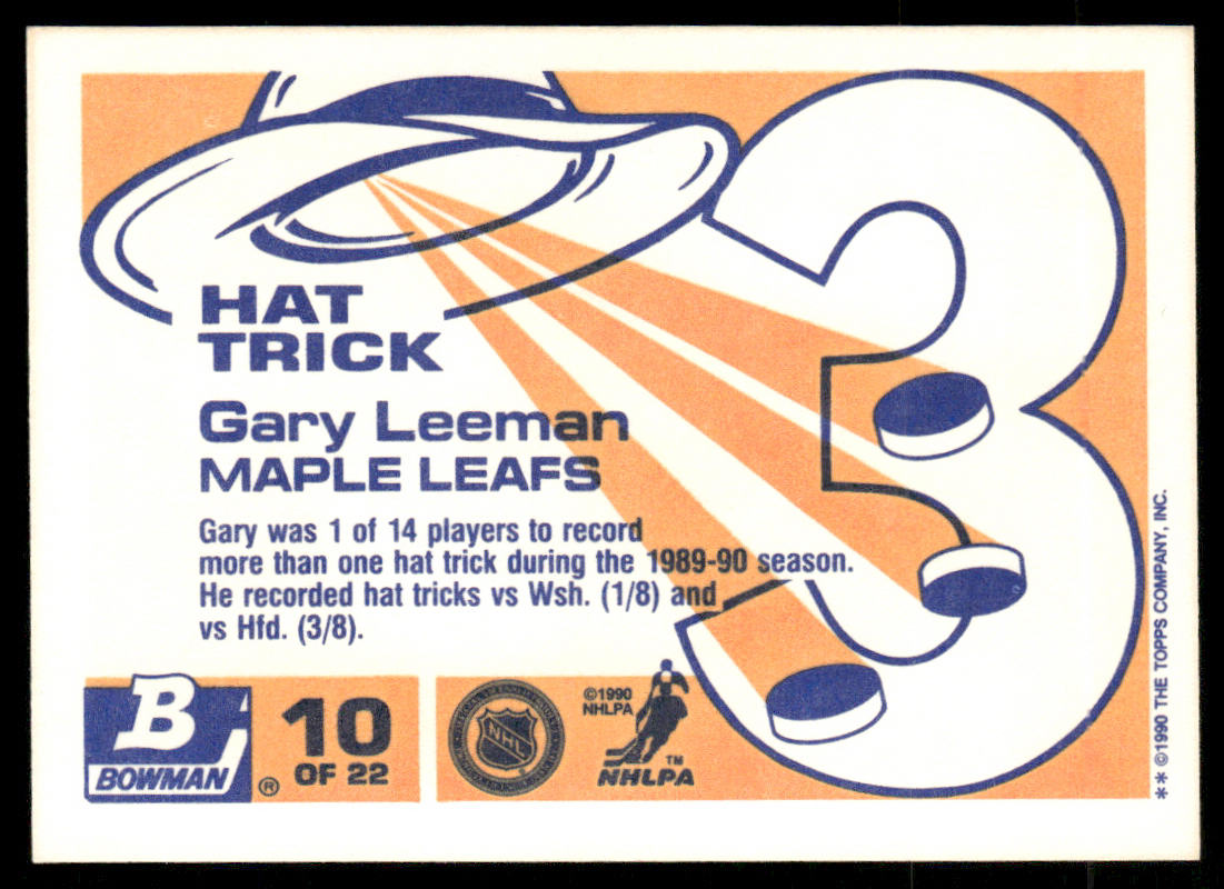 Gary Leeman 1990-91 Bowman Hat Tricks #10 Toronto Maple Leafs