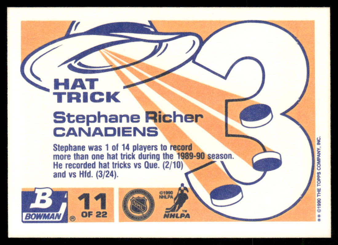 Stephane Richer 1990-91 Bowman Hat Tricks #11b Montreal Canadiens