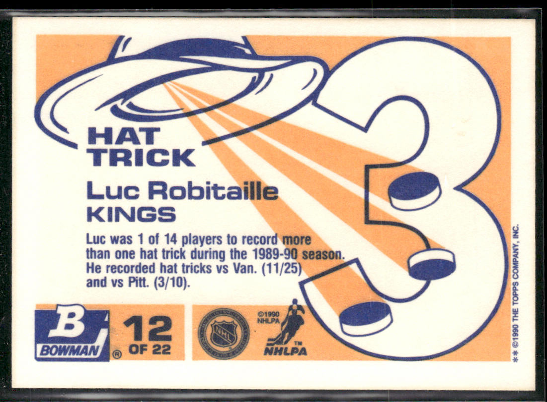 Luc Robitaille 1990-91 Bowman Hat Tricks #12b Los Angeles Kings