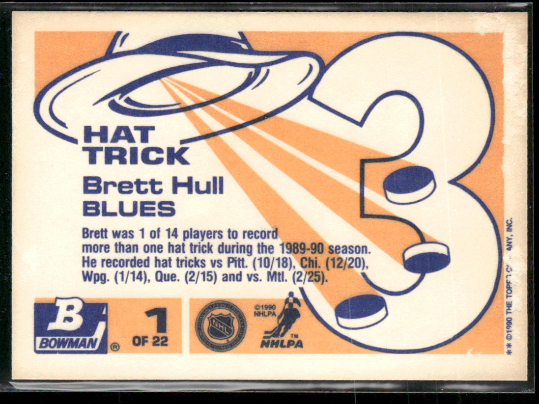 Brett Hull 1990-91 Bowman Hat Tricks #1b St. Louis Blues