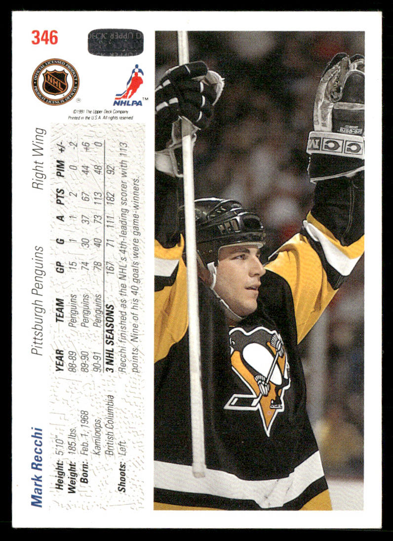Mark Recchi 1991-92 Upper Deck #346 Pittsburgh Penguins