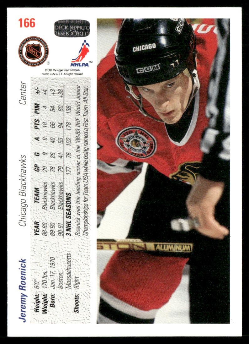 Jeremy Roenick 1991-92 Upper Deck #166 Chicago Blackhawks