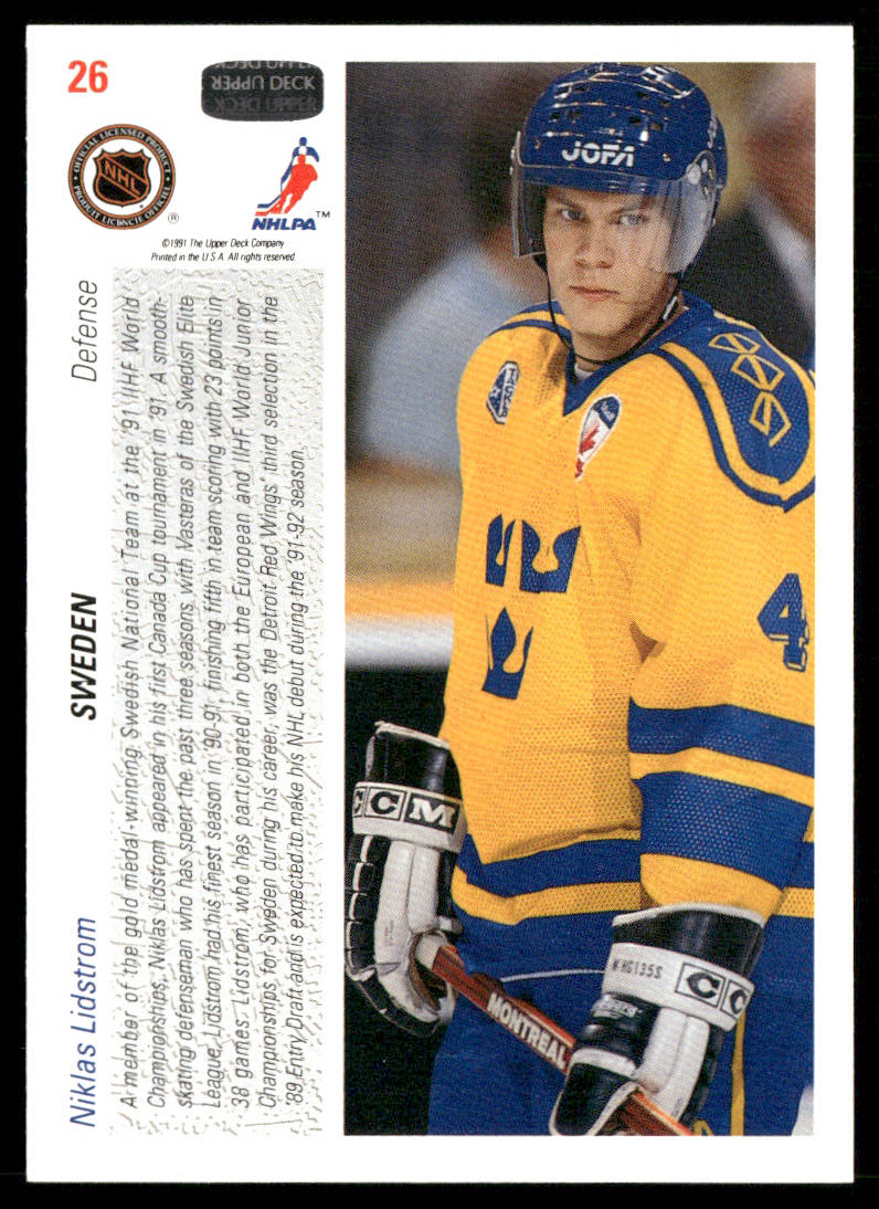 Nicklas Lidstrom 1991-92 Upper Deck #26 RC Sweden