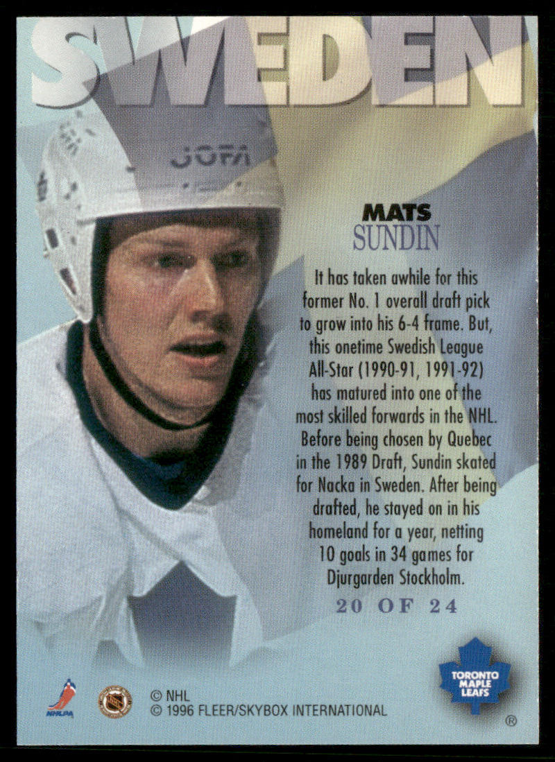 Mats Sundin 1995-96 Metal International Steel #20 Toronto Maple Leafs