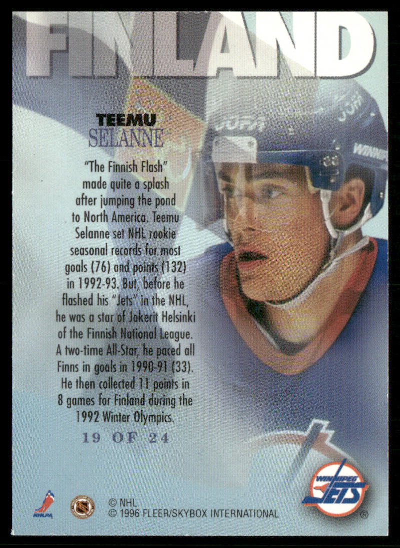 Teemu Selanne 1995-96 Metal International Steel #19 Winnipeg Jets